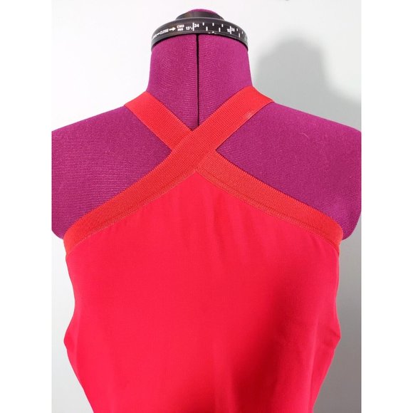 Giorgio Armani Womens Red Crossover Halter Silk Gown Dress Size 46 Slit ❤️ - Picture 2 of 10